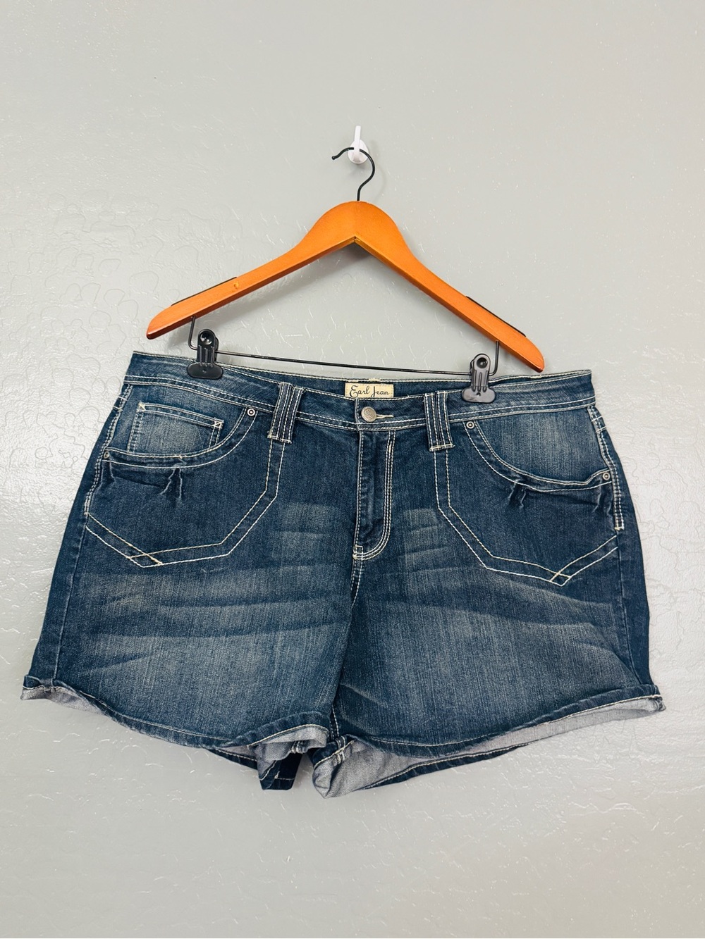 Earl Jeans Medium Blue Distressed Denim Cutoff Shorts
